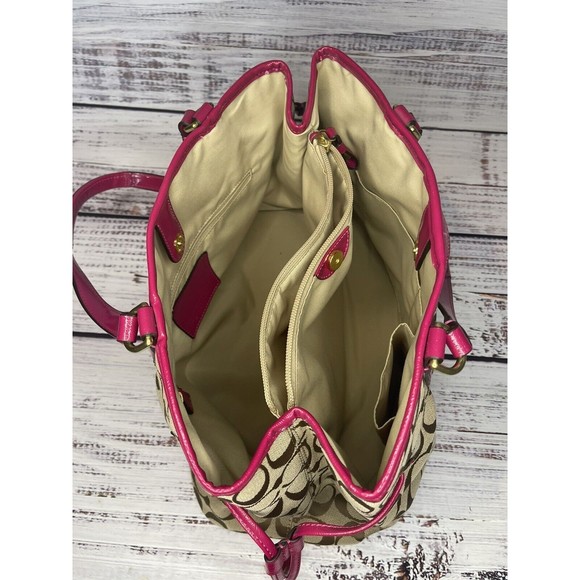 COACH F28501 Signature Stripe Drawstring Carryall Satchel Bag Pink Purse - Picture 16 of 16